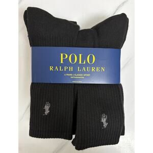 Polo Ralph Lauren Mens Crew Socks 6 Pair Black Classic Sport One Size